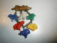 Vintage Brooch with Colorful Animals (see full description)