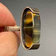 Vintage Modernist Tiger Eye Sterling Silver Dimensional Ring Size 5.25