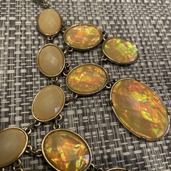 VTG Statement Necklace Faux Fire Opal Opaline LG Faceted stones