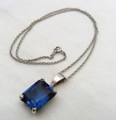 10.5 CTTW EMERALD CUT BLUE TOPAZ GEMSTONE STERLING SILVER PENDANT CHAIN NECKLACE
