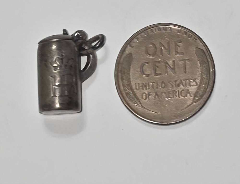 Vintage Sterling Silver 925 Charm Pendant Stein Crown HB Beer Tankard Lid Opens