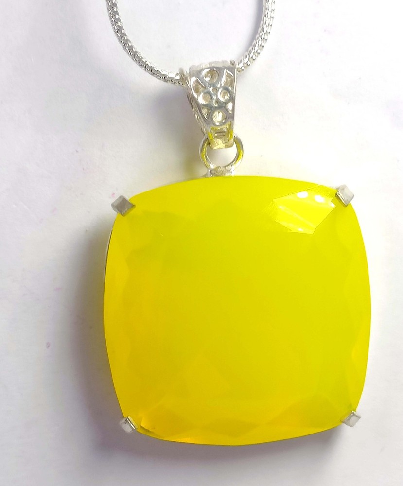 Natural Yellow Opal 124.0 Ct Cushion Shape Certified 925 Silver Pendant 6AGY