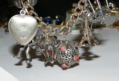 Vintage European Travel Charm Bracelet w/ Filigree Work & Coral Beads