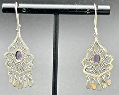 Vintage 925 Sterling Amethyst Drop Dangle Chandelier Pierced Earring French Wire
