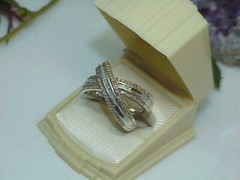 Vtg Sterling 18k Gold clad 1.00ct Diamond Criss Cross Ring Baguettes Sz8-7.9Gr