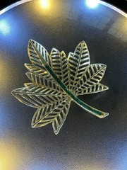 Vintage Signed Amerique Leaf Brooch Emerald Green Channel Set Stones