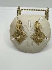 Vintage TRIFARI Gold Tone Filigree Dangle Post Pierced Earrings Boho Chic