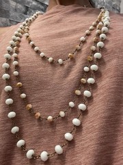 3-Layer Beaded Necklace Gold Tone Multicolor Neutral Boho Chic Long
