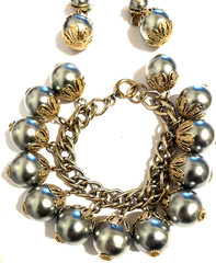 Vintage Bracelet And Earring Set Gray Tahitian Man Made Pearls Big Bold