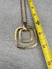 Vintage Necklace Twist Gold Tone Square Pendant 24 Inches