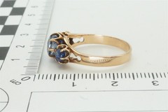 PRETTY ANTIQUE 14K GOLD SAPPHIRE 3 STONE RING – EAST EUROPEAN c1930’S