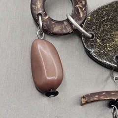Silver Dragonfly Necklace Runway Boho Chunky Wood Metal Bib Beaded Stone Vintage