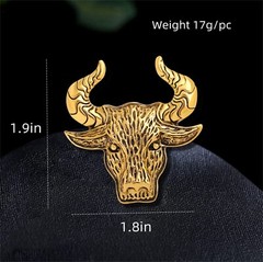 Vintage Bull Animal Brooch Pin for Women Men Unisex Fashion Gold-Tone Engrave…
