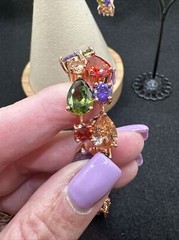 Gold Over Sterling Silver Multi Color Stones 7” bracelet & Earring Set