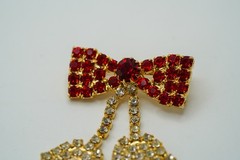 Vintage Red Rhinestone Bow Tassel Moveable Brooch 4cm JB39