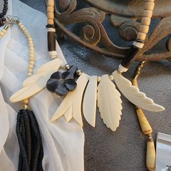 lot of carved bovine bone jewelry vtg or antique Necklace Earrings India organic