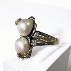 VINTAGE Vintage Baroque Pearl Marcasite Silver 925 Ring Size 7.5