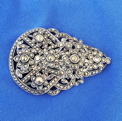 Vintage ORIGINAL Deco STERLING SILVER Diamond Cut Marcasite Brooch Clip BROACH