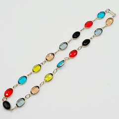 Choker Multicolor Crystal Station Gold Tone Patented Side Clasp Necklace 14.5 In