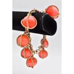 Vintage Ornament Caged Ball Beaded Chain Bracelet Charm Gold Chunky 1970s BinAW