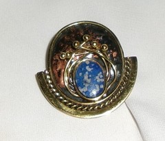 Vintage Blue Stone Brooch Mixed Metals