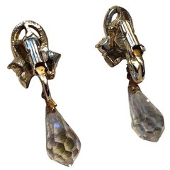Clip On Earrings Rhinestone Teardrop Dangle Vintage MCM