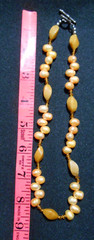 Vintage PEACH Freshwater Ringed Pearl Glass Crystal Necklace 17″ w/Toggle