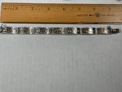 Vintage Chinese Export .900 Silver 7 Panel Bracelet Phoenix Archaistic Design
