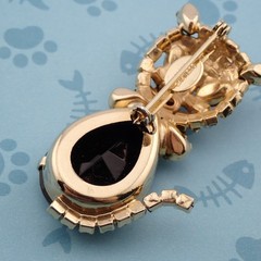 Vintage Alice Caviness Cat Black Red Rhinestone Gold Tone Pin Brooch