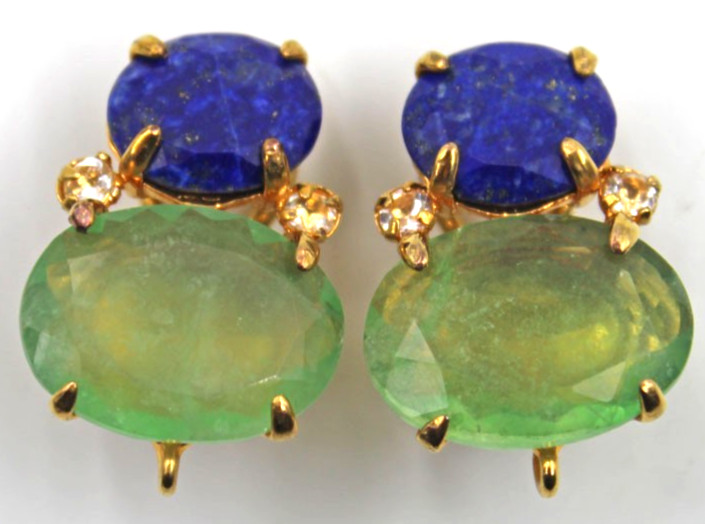 Bounkit Jewelry Faceted Blue & Green Gemstone Clip On Earrings