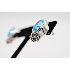Vintage Crystal Earrings Shiny Blue Rhinestone Chunky Silver Tone Signed BinW