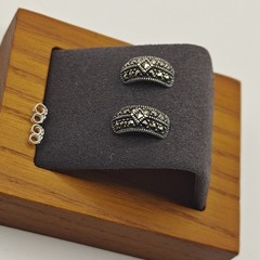 Vtg Judith Jack Sterling Silver 925 Marcasite Half Circle Earrings 2.46g