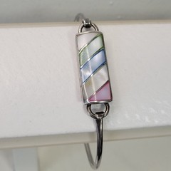 Vtg Sterling Silver Mop Mother Pearl Tension Bracelet Colors 7″ signed Inlay 925