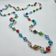 VINTAGE Premier Designs Jubilee Multicolor Faceted Bead 58″ Strand Necklace