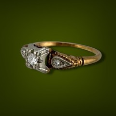 Vintage 1950s-60s 14K & 18K Gold Diamond Ring 0.12ctw Mid Century Size 6.75
