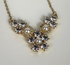 Vintage Monet Crystal & Faux-Pearl Gold-Tone Adjustable-Length Necklace 16″