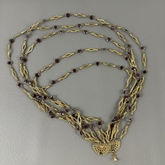 Vintage Necklace Gold Tone Multi Strand Purple Rhinestone Statement 25″