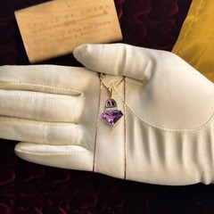 VINTAGE 14K Gold Natural Amethyst & Diamond Necklace -17″ Contemporary -4.4g