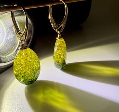 Unique green Treated Amber Earrings 4.76g