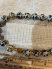 Vintage Cloisonné Enamel Beaded Necklace White Floral Hand Knotted