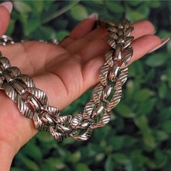 Vintage Monet Silver Chain Necklace Collar Chunky Wide 70s Signed Links