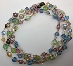 Vintage PASTEL PINK, BLUE, GREEN LUCITE FACETED BEAD NECKLACE Frosty 42″ Long