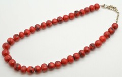 Vintage Sterling Silver Red Ox Blood Magnesite Bead Necklace 18″ Long 74 Grams
