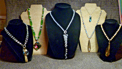 6 Piece LOT of UNIQUE VARIETY CRYSTAL / GLASS BEAD PENDANT / TASSEL NECKLACES