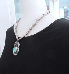 VINTAGE NAVAJO STERLING PENDANT & BENCH BEAD NECKLACE, 2 1/8 IN, 19″ NECKLACE RT