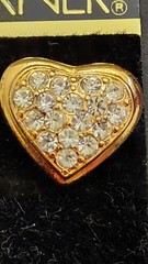 Vintage Casual Corner Heart Rhinestones Gold Color Earrings Surgical Steel Posts