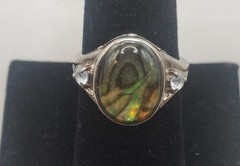 925 Sterling Silver Avon RJ Blue Topaz TESTED Gemstone & Abalone Ring Size 8
