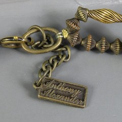 Vintage ANTHONY ALEXANDER Beaded Necklace MIXED METALS Rhinestone Pendant GREEN