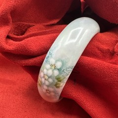 Vtg Floral Handpainted Porcelain Bracelet Cuff. Signed ISA. See pics.