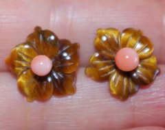 VINTAGE TIGERS EYE FLOWER JACKETS FOR EARRINGS USE WITH ANY STUDS
